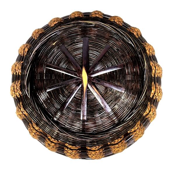 Hand Woven Folk Art Braided Vintage 12" Sewing Basket with Lid - Picture 4 of 6